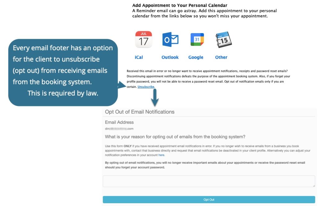 opt out link in emails